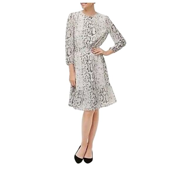 J. Crew Dress Cream Puff Sleeve Sheer Flounce Snakeskin Python - Picture 12 of 12